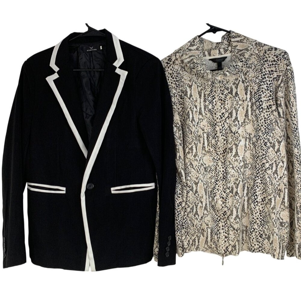L/XL Soma Animal Print Sweater Jacket & Mymstorm Black Blazer Lot RZ10410 GUC